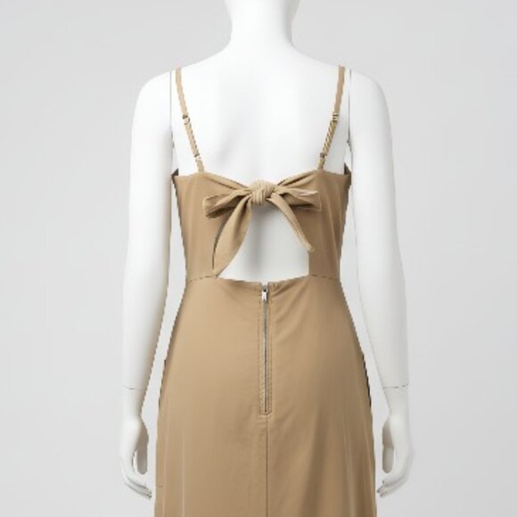 NWOT MNG Limited Edition Khaki Linen-Blend Back Tie Midi Dress Women’s 8 - Picture 9 of 15